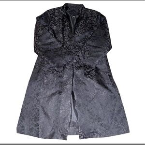 Black Floral Embroidered Silk Midi Length Coat Size L